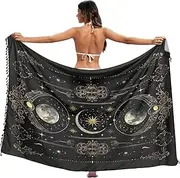 [RPLIFE] Celestial Moons Swim Cover Up Sarong, Tassel Sarong Cover up for Summer Beach/pool, Large, Celestial Moons, Medium