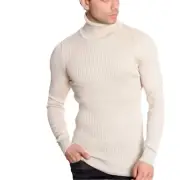 LCR Black Edition Men's Luxury European Turtleneck Sweater Light Beige Large NWT