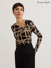 Phase Eight Black Lilah Asymmetric Ribbon Print Top (F20028) | $113