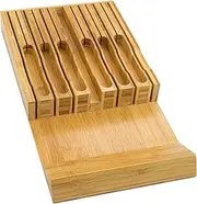VaeFae in-Drawer Knife Block,Bamboo Knife Drawer Organizer Insert, Kitchen Knife Drawer Storage for 16 Knives Plus a Slot for Your Knife Sharpener (Without Knives) (12 Holder)