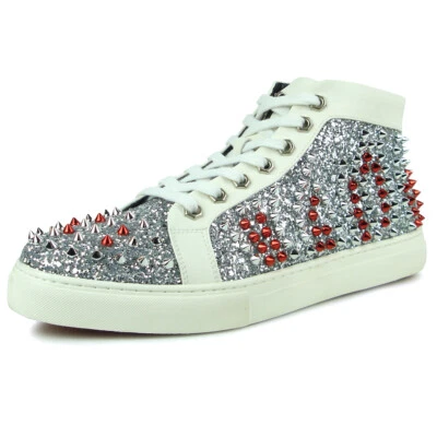 FI-2398 Silver Glitter Multi Spikes Lace up High top Sneaker Encore by Fiesso