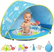 Zooawa Baby Beach Tent, Pop Up Baby Tent with Pool, Sun Shelter Beach Tent Baby Foldable Portable Sun Protection for Children with Beach Sand Toy Set, Blue