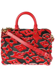 Louis Vuitton Black, Red Leather, Canvas, Velvet x UF Tufted Speedy Bandouliere 25 (Authentic Pre-Loved)