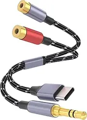 DCNETWORK RCA to Aux Cable USB-C&3.5mm Male to 2RCA Female Adapter Hi-Fi Sound Auxiliary Stereo Audio Cord Gold Plated Y Splitter 1/8 to RCA Connector for iPhone MP3 Tablet Computer Speaker,12inch