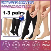 Unisex 20-30mmHg Compression Socks Knee High Support Stockings Open Toe Relief