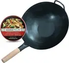 Large Flat Bottom 16-inch Traditional Carbon Steel Wok Pan - Authentic Hand Hamm