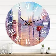 [DesignQ] French Country Wall Clock 'Big Ben and Woman with Red Umbrella in London' Cities & Countries Large Wall Clock for Living Room Decor