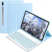 Jarttarn Bluetooth English Keyboard Compatible with Samsung Galaxy Tab S10 Ultra 14.6-inch (2024), Silicone Case with Magnetic Removable Wireless Keyboard (Blue)
