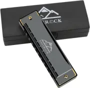 EastRock Blues Harmonica Mouth Organ 10 Hole C Key with Case, Diatonic Black
