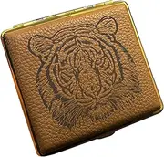[Lorxilar] Cigarette Case Leather Men Women for 20 Cigarettes, Cigarettes Case Holder, Hard Metal Full Pack Regular Size,One Size,Brown