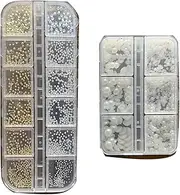 Nail Art Pearls Flatback Pearls Nail Charms Gold Silver YOSOMMK Luxurious YOSOMK Rhinestones Mixed Various Sizes 0.8mm-5mm for Women Nail Decoration+1