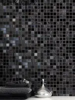 可開發票 量多可議價 黑色簡約玻璃馬賽克藝術瓷磚浴室衛生間廚房廚衛墻磚電視背景墻