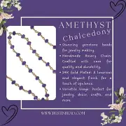 24K Gold Plated Amethyst Chalcedony Bead Chain, 3mm Natural Gemstone Rosary