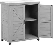 Mederla Wooden Potting Bench Table and Storage Cabinet with Metal Top for Outdoor/Indoor Grey - 31 x 17 IN