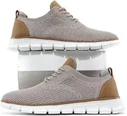 [VJAMAM] Mens Oxfords Lace-Up Lightweight Casual Walking Shoes Dress Shoes Fashion Sneakers Walking Shoes, Khaki, 11