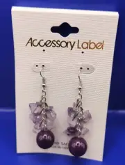 NEW - REAL Semi Precious - Amethyst Chip Dangle Earrings- 2" Long