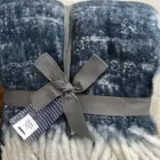 West Elm Barcode Soft touch throw blanket Midnight 50x60" Fringe wool blend