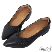 在飛比找森森購物網優惠-Ann’S抓皺造型尖頭超軟全真皮平底鞋-黑