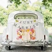 JUST Married Banner Car Decorations - Gold Glitter Just Married Sign Garland for Bridal Shower Decorations, Photo Props and Car Decorations