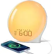Sunrise Alarm Clock Wake Up Light, Alarm Clock for Teens, Kids, Heavy Sleepers, Sunrise Simulation, Sleep Aid, Dual Alarms, FM Radio, Snooze, 7 Natural Sounds, Night Light, Colorful Light