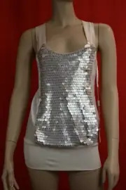 NWT ALBERTA FERRETTI IVORY RAYON SILVER SEQUINS SLEEVELESS DRESS TOP US 4 ITALY