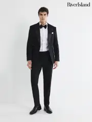 River Island Black Ground Plain Slim Tux Trousers (B16639) | $104