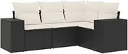 vidaxl Garden Sofa Set Modular Outdoor Furniture 4-Piece Black Poly Rattan with Cushions, Patio/Deck Seating, Weather-Resistant Adjustable Design, 110 kg Load Capacity per seat