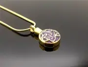 S/Steel Round Purple & Gold Ornate Cremation Memorial Keepsake Urn Pendant NIB