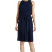 DVF 10 Blue Pleated Chiffon Ria Dress Lined NEW