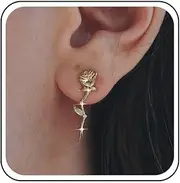 [Inateannal] Rose Flower Dangle Earrings Gold Rose Flower Stud Earrings Crystal Rose Drop Earrings Vintage Roses Flower Earrings Statement Floral Dangle Earrings, Zinc, No Gemstone