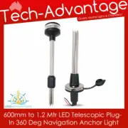 12V 24"~48" TELESCOPIC REMOVEABLE ANCHOR STERN PLUG IN LED WHITE NAV LIGHT
