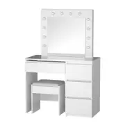 Artiss Dressing Table LED Makeup Mirror Stool Set 12 Bulbs Vanity Desk White