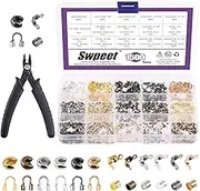 Swpeet 1501Pcs 6 Colors 4 Styles Brass Tube Crimp Beads with Bead Crimping Pliers Kit, Including Brass Tube Crimp Beads & Crimp Beads Knot Covers & Wire Guardians & Iron Bead Tips Knot Covers