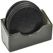 Leatherkart Genuine Leather Round Coasters - Black