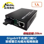 台灣霓虹 GIGABIT千兆網口轉SC單模雙芯光纖光電轉換器