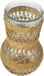 Luxshiny Clear Rattan Woven Flower Vase Countryside Style Table Decor Rattan Design for Home and Office Decoration and Easy to Clean