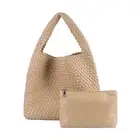 women's Woven Bag, Vegan Leather HandmadeTravel Handbag and Purse Retro Shoul...