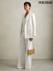 Reiss White Leanna Petite Wool Blend Wide Leg Tux Trousers (E94418) | $360