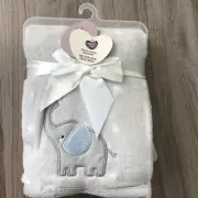 New Parents Choice Grey Elephant Stars Fleece Plush Baby Blanket Lovey 30"x40"