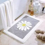 Dorruger Rugs Mat, White Flower Bath Rugs Fluffy Soft Superfine Fiber Rugs Non Slip Bath Mat Machine Wash Plush Bathroom Rug for Bathroom Shower Room (16"×24", Gray)