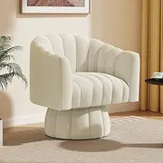 SEYNAR Mid Century 360 Degree Swivel Cuddle Barrel Accent Sofa Chairs, Round Armchairs with Wide Upholstered, Fluffy Velvet Fabric Chair for Living Room, Bedroom, Office, Waiting Rooms, (Beige)