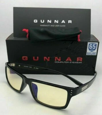 New GUNNAR Computer Glasses RIOT 57-16 140 Onyx Black Frame w/ Amber Yellow Lens