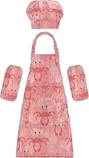 AIXIWAWA Kids Apron Chef Hat Set, Child Kitchen Bib Aprons Adjustable for Cooking Baking Painting (Cartoon Red Crab)