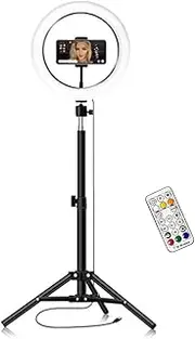 10inch/26cm Ring Light Fill-in Light Dimmable 3500K-6500K USB Powered with Ballhead Adapter Phone Holder 55cm Floor Tripod Stand Remote Control for Live Streaming Multicolor355 with Floor Tripod