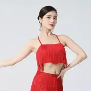 Women Strappy Latin Dance Top Fringe Belly Blouse Ballroom Perform Sexy Fashion