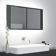 LED Bathroom Mirror Cabinet with RGB Lights, High Gloss Grey Finish, Acrylic Mirror, 90x12x45 cm - Stylish and Functional Storage Solution for Modern Bathrooms