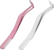 LIFKOME 2Pcs Stainless Steel Eyelash Tool Convenient Lash Applicator Precision Tweezer for Easy False Eyelash Application for Women Professional Makeup Use