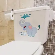 Funny Elephant Please Flush Toilet Lid Stickers Decals, Cartoon Animal Decor Waterproof Residue-Free Vinly Removable Murals for Bathroom Toilet Washroom Lavatory Nursery