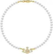 [GABWE] Silver Saturn Pearl Necklace White Pearl Choker Necklace for Women Rhinestone Pearl Planet Necklace Gifts for Mum Wife Girlfriend Valentine's Day Birthday Anniversary