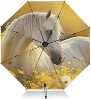 [PDZRMY] Horse Autumn UV Protection Travel Umbrella Compact for Rain and Sun - Auto Open and Close UPF 50+ Windproof Portable 46” Sun Umbrella for Women and Men